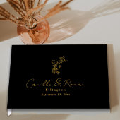 Black/Gold Floral Monogram Calligraphy Wedding ゲストブック