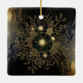 Black & Gold Floral Ornament with Luxe Metallic De セラミックオーナメント (裏面)