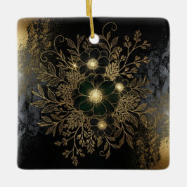 Black & Gold Floral Ornament with Luxe Metallic De セラミックオーナメント