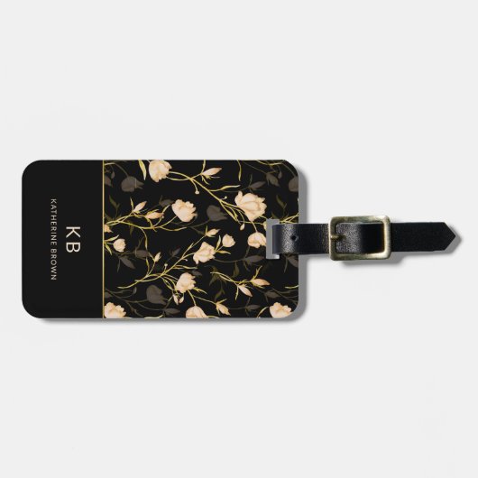 Black Gold Floral Pattern Trendy Stylish ラゲッジタグ (正面横)