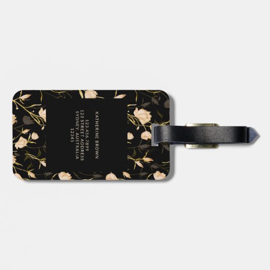 Black Gold Floral Pattern Trendy Stylish ラゲッジタグ (裏面横)