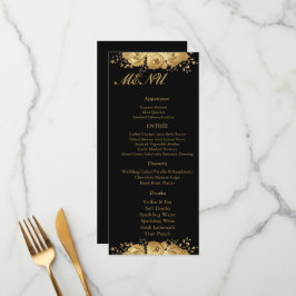 Black Gold Floral Rose Glam Wedding Reception Menu メニュー