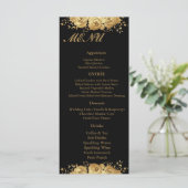 Black Gold Floral Rose Glam Wedding Reception Menu メニュー (スタンド正面)