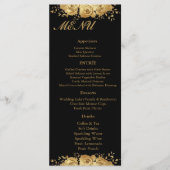 Black Gold Floral Rose Glam Wedding Reception Menu メニュー (正面)