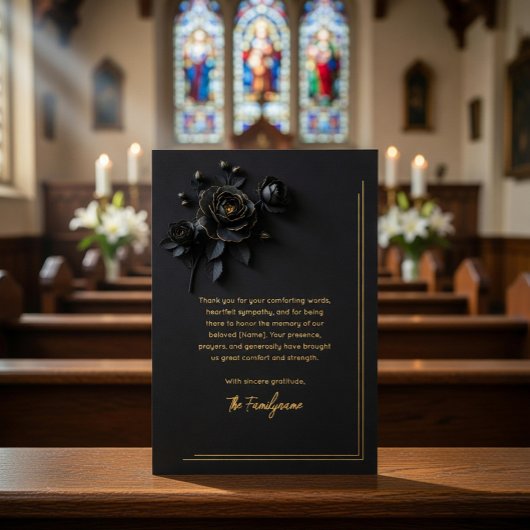 Black & Gold Floral Sympathy Thank You Foil Card 箔招待状