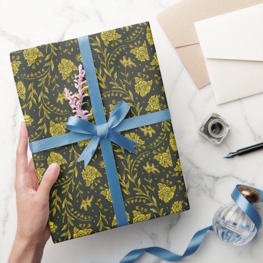 Black & Gold floral wrapping paper ラッピングペーパー (ギフト)