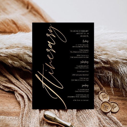 Black Gold Foil Birthday Weekend Itinerary 招待状