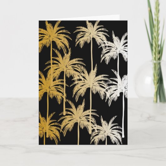 Black Gold Foil Palm Tree Print Greeting Card カード (正面)