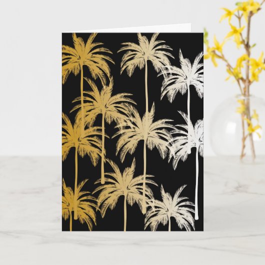 Black Gold Foil Palm Tree Print Greeting Card カード (黄色い花)