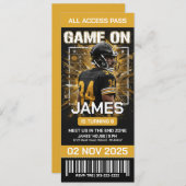 Black & Gold Football Ticket Birthday Invitation 招待状 (正面/裏面)