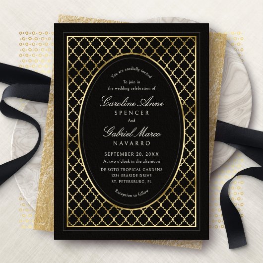 Black Gold Formal Garden Wedding 箔招待状