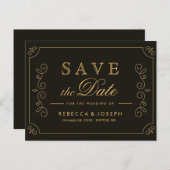 Black Gold Frame Borders Wedding Save The Date ポストカード (正面/裏面)