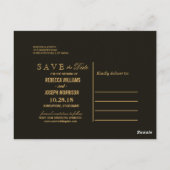Black Gold Frame Borders Wedding Save The Date ポストカード (裏面)