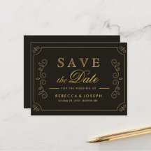 Black Gold Frame Borders Wedding Save The Date