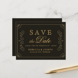 Black Gold Frame Borders Wedding Save The Date ポストカード