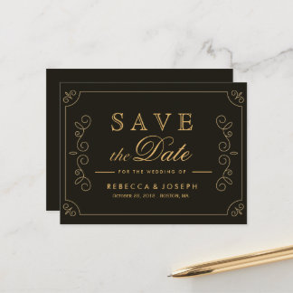 Black Gold Frame Borders Wedding Save The Date ポストカード
