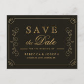 Black Gold Frame Borders Wedding Save The Date ポストカード (正面)