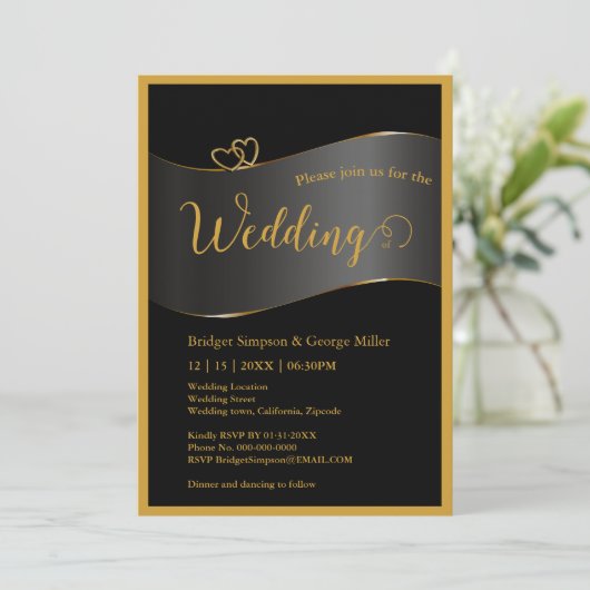 black gold frame monogram typography wedding 招待状 (スタンド正面)