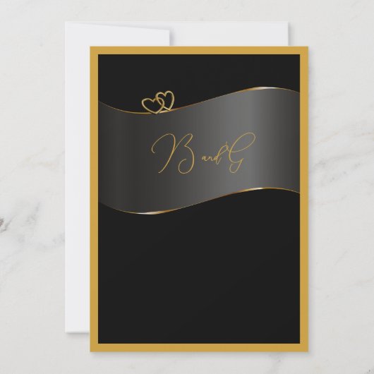black gold frame monogram typography wedding 招待状 (裏面)