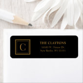 Black & Gold Framed Monogram Return Address Labels ラベル (インサイチュ)