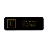 Black & Gold Framed Monogram Return Address Labels ラベル (正面)