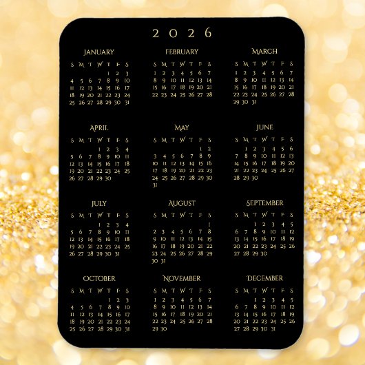 Black Gold Full Year 2026 Calendar Fridge Kitchen マグネット