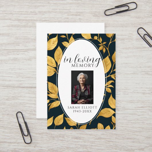 Black & Gold Funeral Memorial Prayer Photo Card 名刺 (正面/裏面インサイチュ)