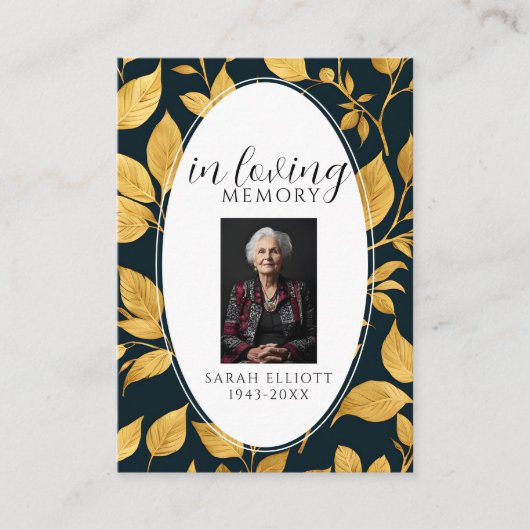 Black & Gold Funeral Memorial Prayer Photo Card 名刺 (正面)