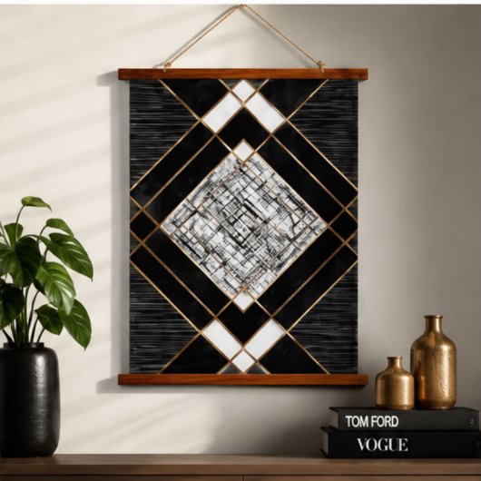 Black Gold Geometric Diamond Luxury Abstract Moder 吊り下げ型タペストリー