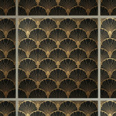 Black Gold Geometric Fan Art Deco Tile タイル