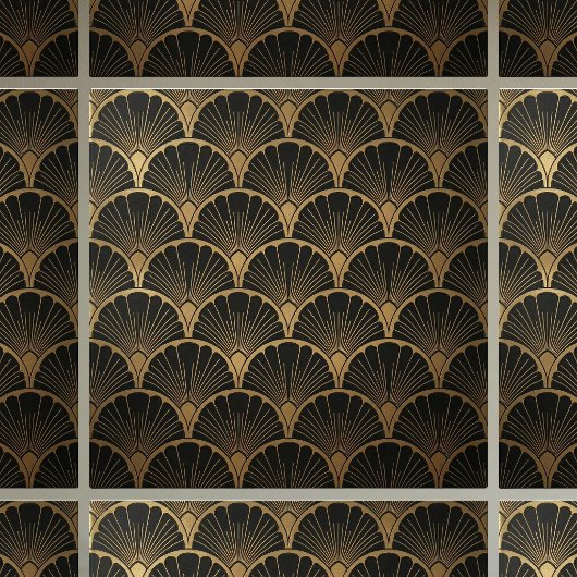 Black Gold Geometric Fan Art Deco Tile タイル
