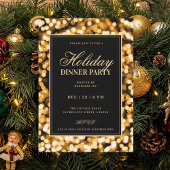 Black & Gold Glam Lights Holiday Dinner Party 招待状
