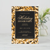Black & Gold Glam Lights Holiday Dinner Party 招待状 (スタンド正面)