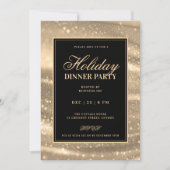 Black & Gold Glam Sequins Holiday Dinner Party 招待状 (正面)