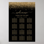Black Gold Glitter 12-Table Wedding Seating ポスター (正面)