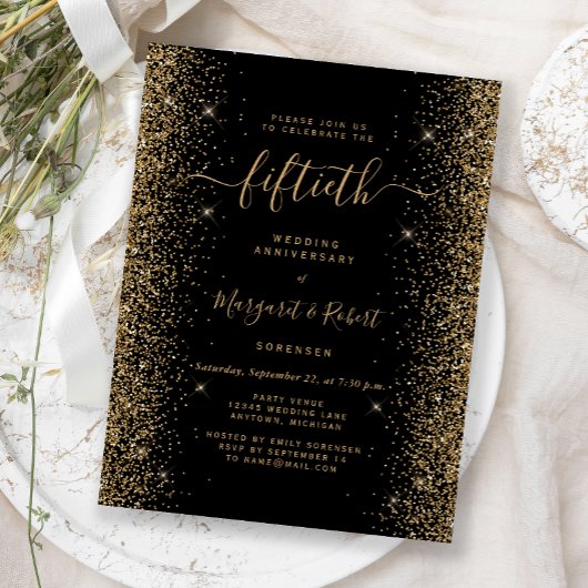 Black Gold Glitter 50th Anniversary Party ポストカード