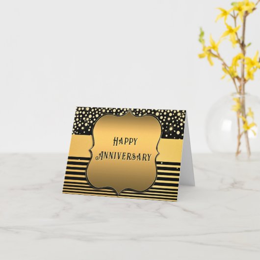 Black Gold Glitter Anniversary Card カード (黄色い花)