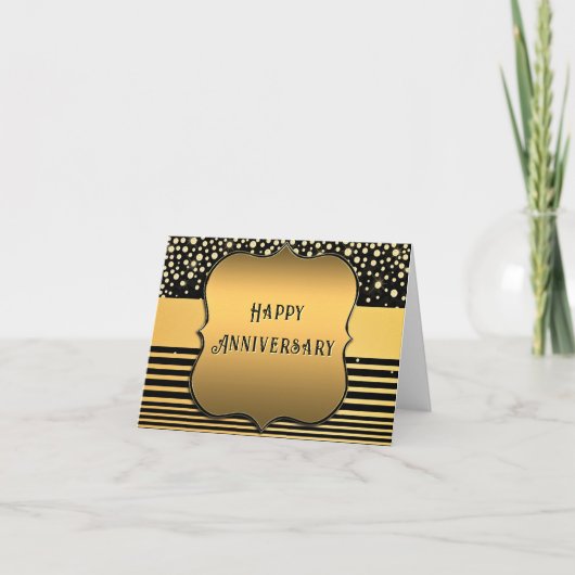 Black Gold Glitter Anniversary Card カード (正面)