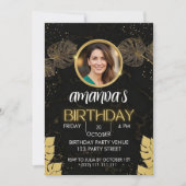 Black Gold Glitter Birthday Invitation 招待状 (正面)