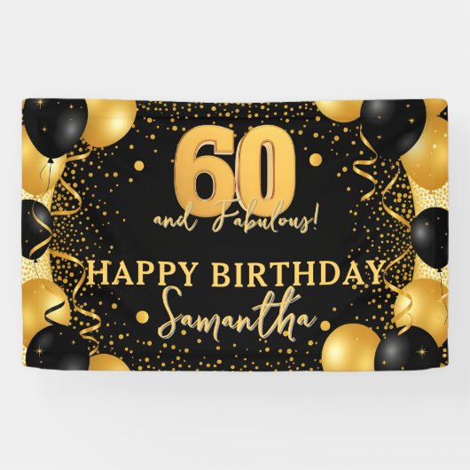 Black Gold Glitter Confetti 60 and Fabulous 横断幕 (横)