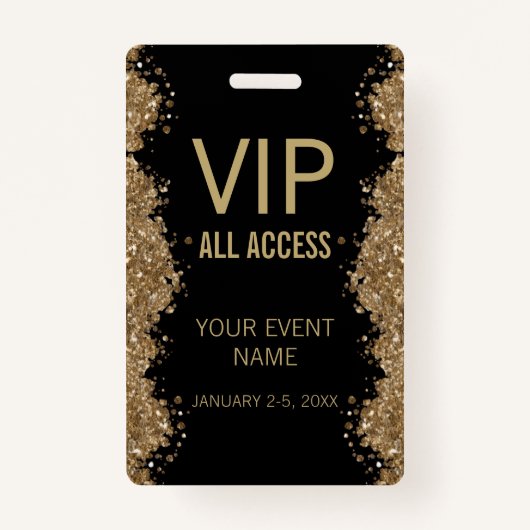 Black Gold Glitter Event VIP All Access Pass ID  バッジ (正面)
