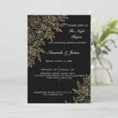 Black Gold Glitter Floral Photo Rehearsal Dinner  招待状 (スタンド正面)