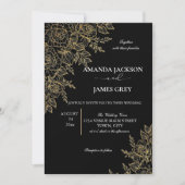 Black Gold Glitter Photo Back Glam Wedding 招待状 (正面)