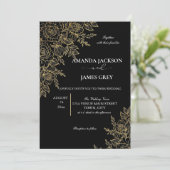 Black Gold Glitter Photo Back Glam Wedding 招待状 (スタンド正面)