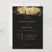 Black Gold Glitter Photo Back Glam Wedding 招待状 (正面)