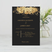 Black Gold Glitter Photo Back Glam Wedding 招待状 (スタンド正面)