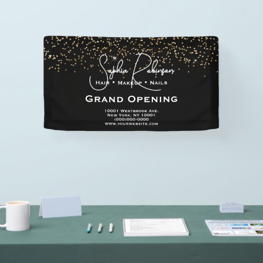 Black & Gold Glitter Salon Grand Opening Banner 横断幕 (トレードショー)