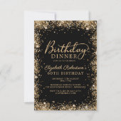 Black Gold Glitter Script 60th Birthday Dinner 招待状 (正面)