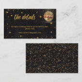 Black Gold Glitter Star Disco Ball Wedding Details エンクロージャーカード (正面/裏面)