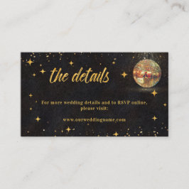 Black Gold Glitter Star Disco Ball Wedding Details エンクロージャーカード